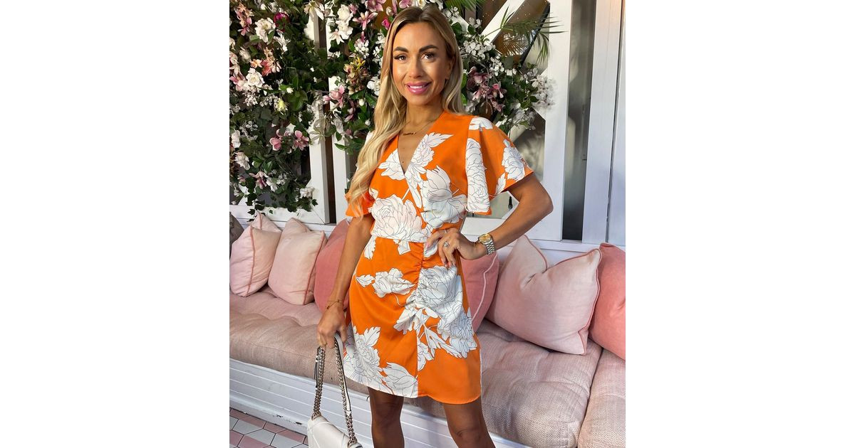 AX Paris Orange Floral Wrap Front Mini Dress | New Look | New Look (UK)