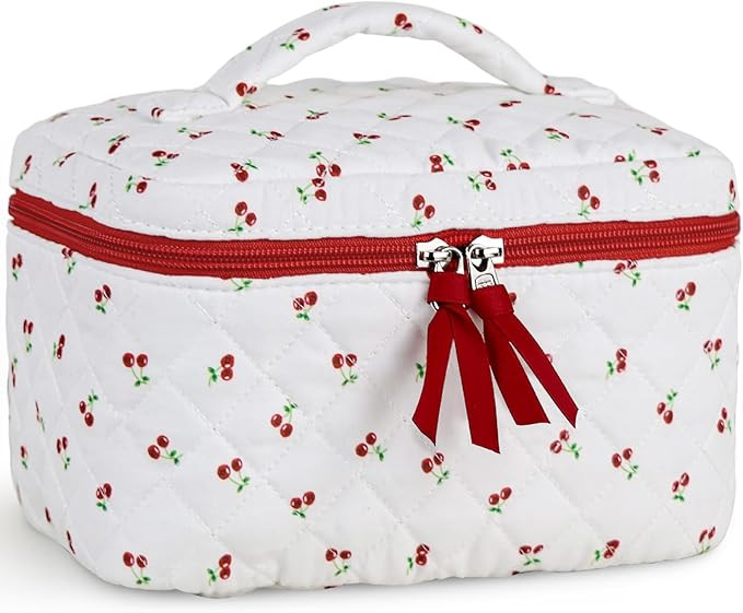 Prite Large Makeup Bag for Women Quilted Floral Cotton Cosmetic Bag Cute Coquette Aesthetic Flora... | Amazon (US)