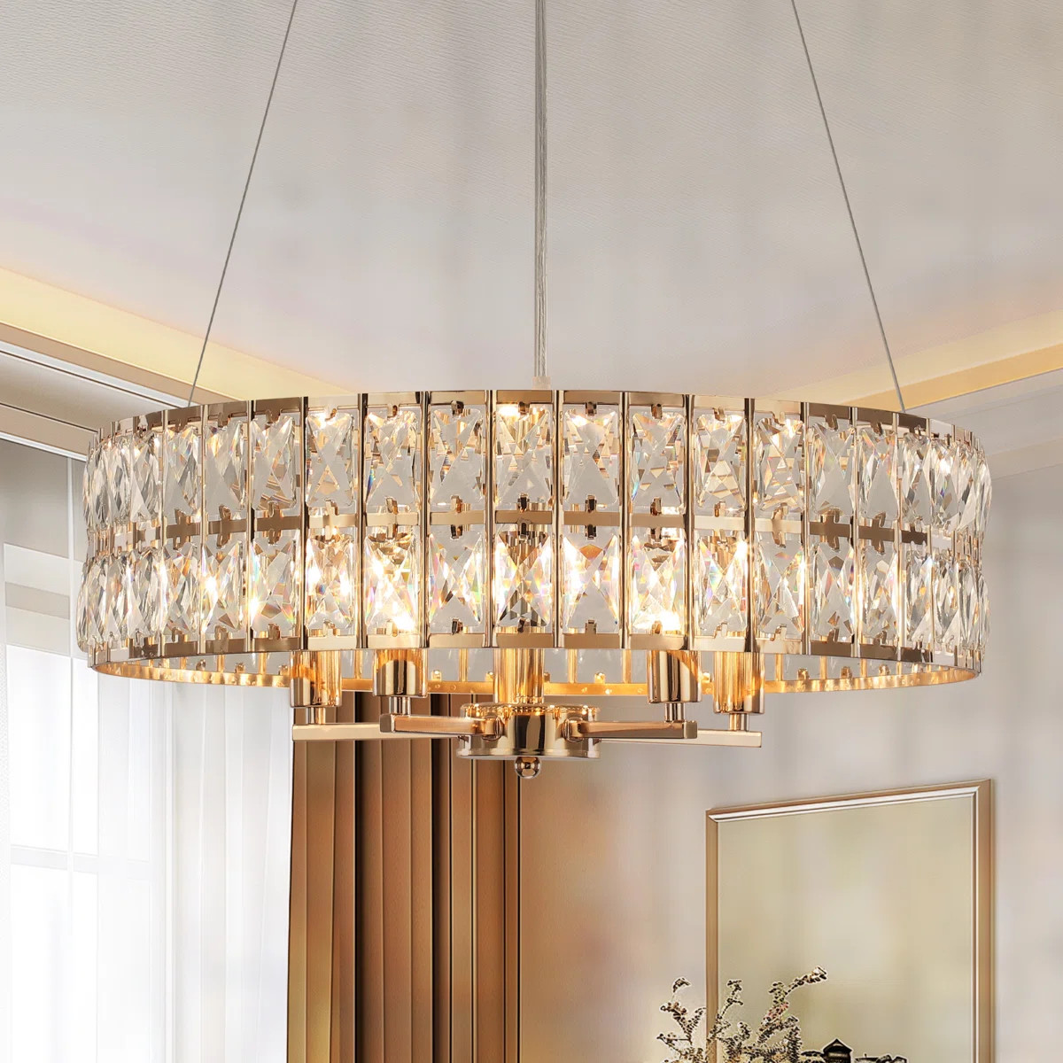 5 - Light Dimmable Modern Glam Crystal Drum Candle Style Chandelier | Wayfair North America