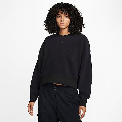 Nike Women's Sportswear Plush Cropped Crewneck Sweatshirt in Black/Dark Smoke Grey Size: Medium | Finish Line (US)