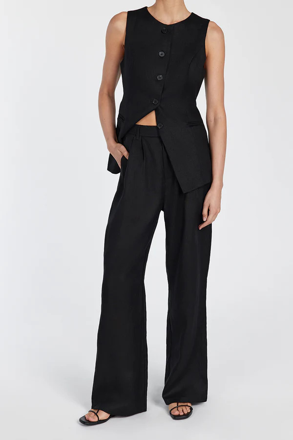 NORAH BLACK LINEN PANT | DISSH