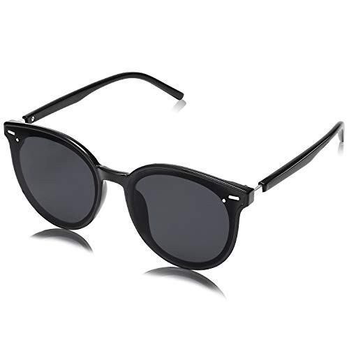 SOJOS Classic Round Sunglasses for Women Men Retro Vintage Large Plastic Frame BLOSSOM SJ2067 with Black Frame/Grey Lens | Amazon (US)