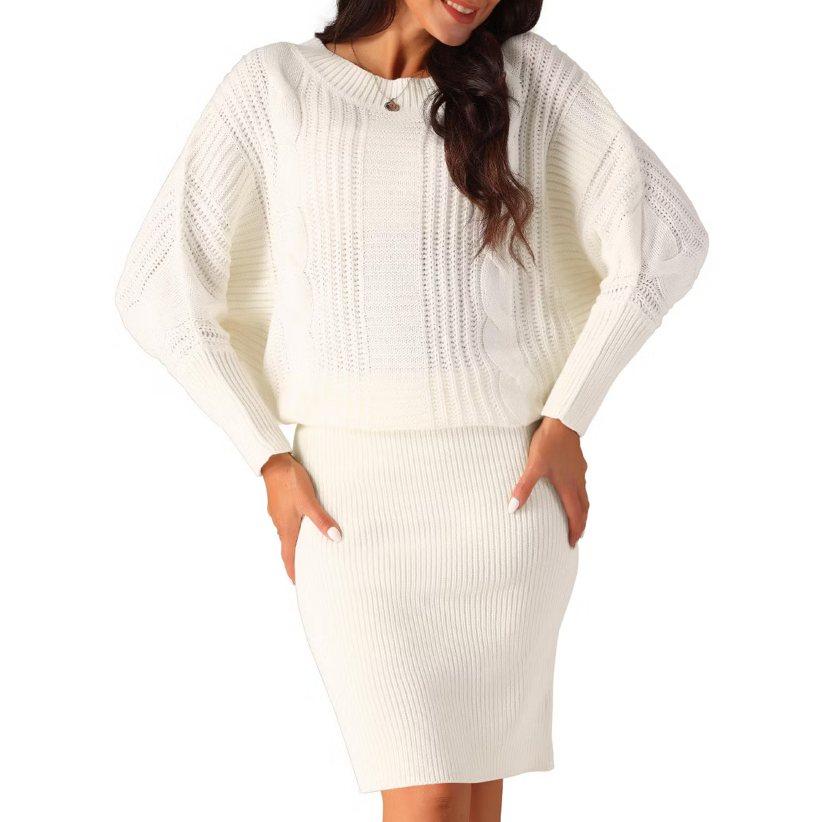 Seta T Women's Long Batwing Sleeve Cable Knit Chunky Pullover Sweater Dress | Target
