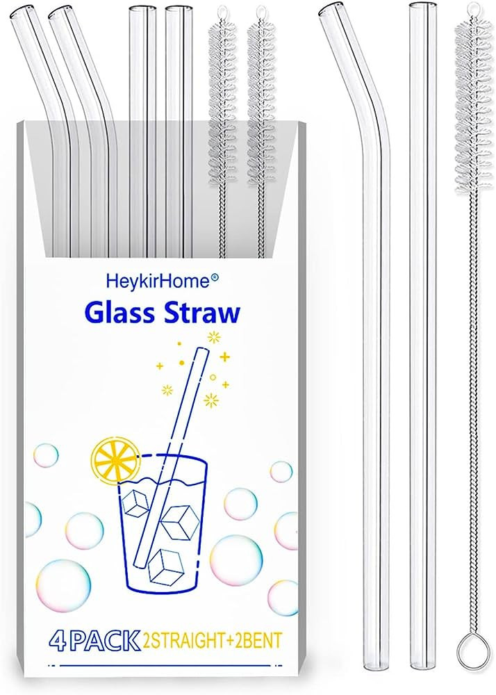 HeykirHome 4-Pack Reusable Glass Straw with Travel Case(Random Color),Size 8.5''x10 MM,Including ... | Amazon (US)