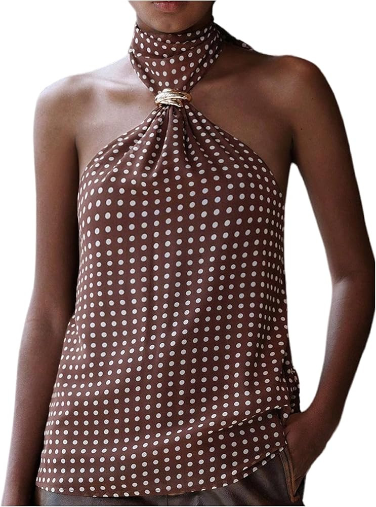 Floerns Women's Y2k Sleeveless Polka Dots Halter Tops Open Back Going Out Tank Tops | Amazon (US)