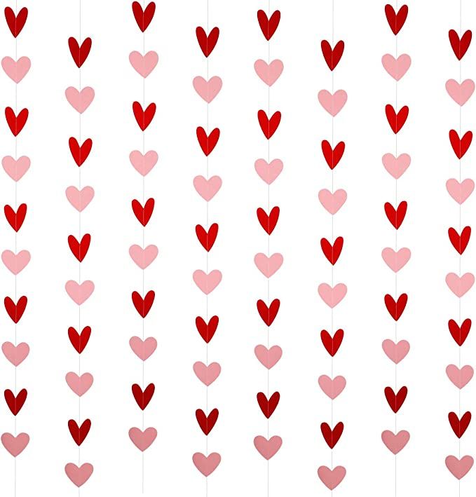 Amazon.com: 80 Heart Garland Red & Pink- Valentines Day Decoration, Hanging Hearts, Valentines Da... | Amazon (US)