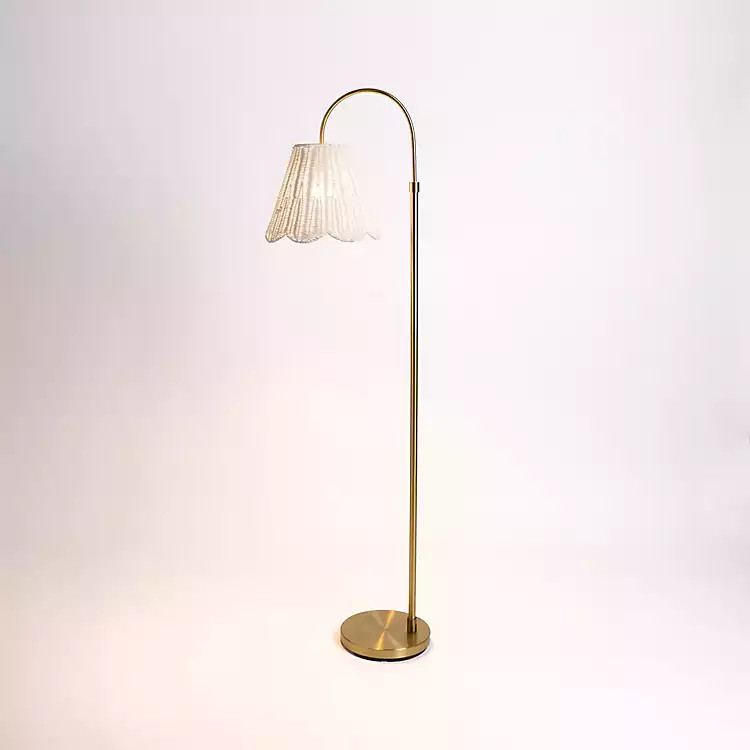 Gold Arched Floor Lamp with White Rattan Shade | Kirklands