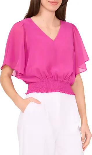 Halogen® Flutter Sleeve Smocked Waist Top | Nordstrom | Nordstrom