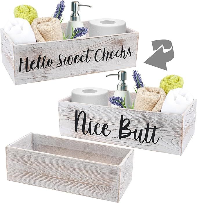 LotFancy Bathroom Decor Box 2 Pack, Hello Sweet Cheeks Nice Butt on 2 Sides, Wooden Back of Toile... | Amazon (US)
