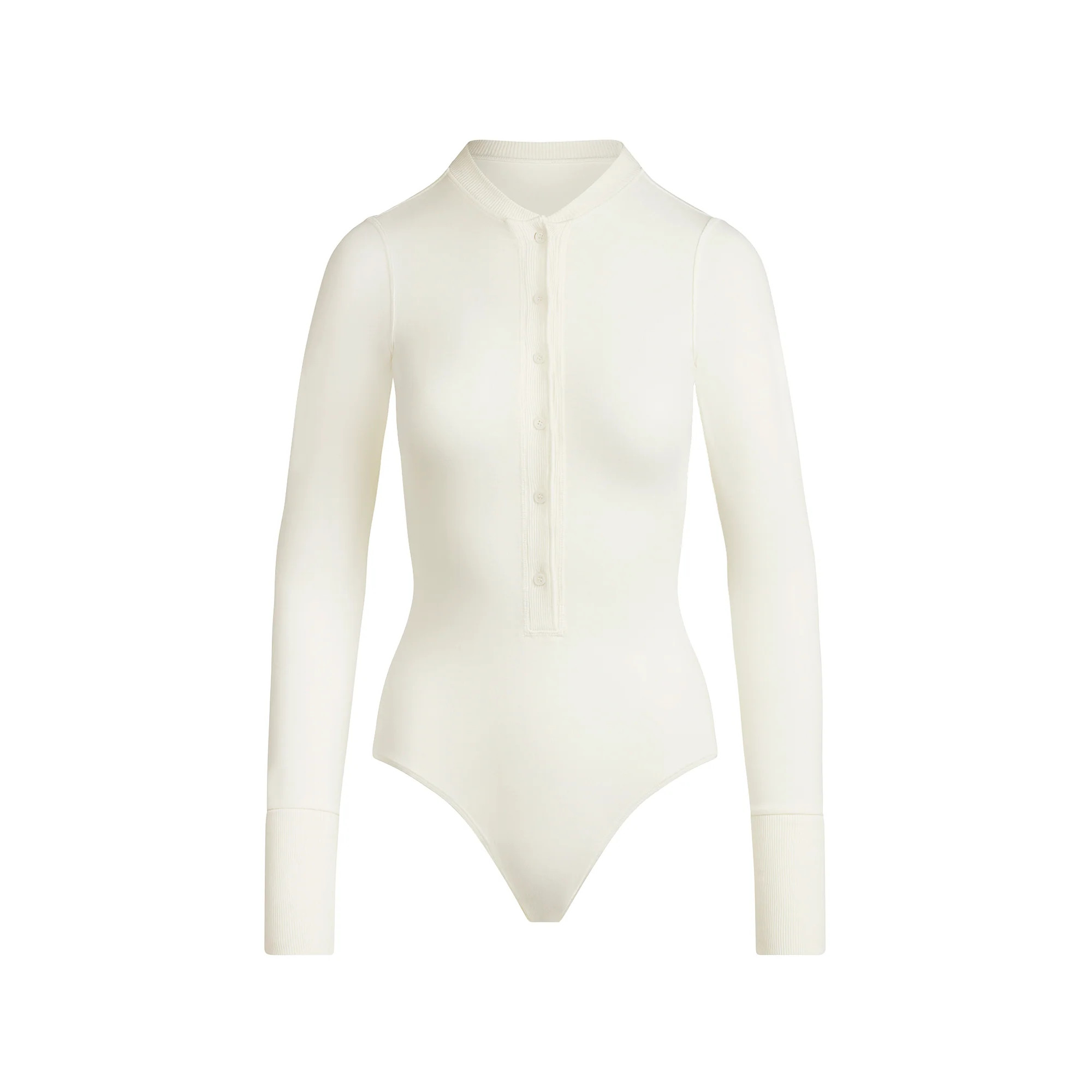 COTTON JERSEY PLUNGE HENLEY BODYSUIT | MARBLE | SKIMS (US)