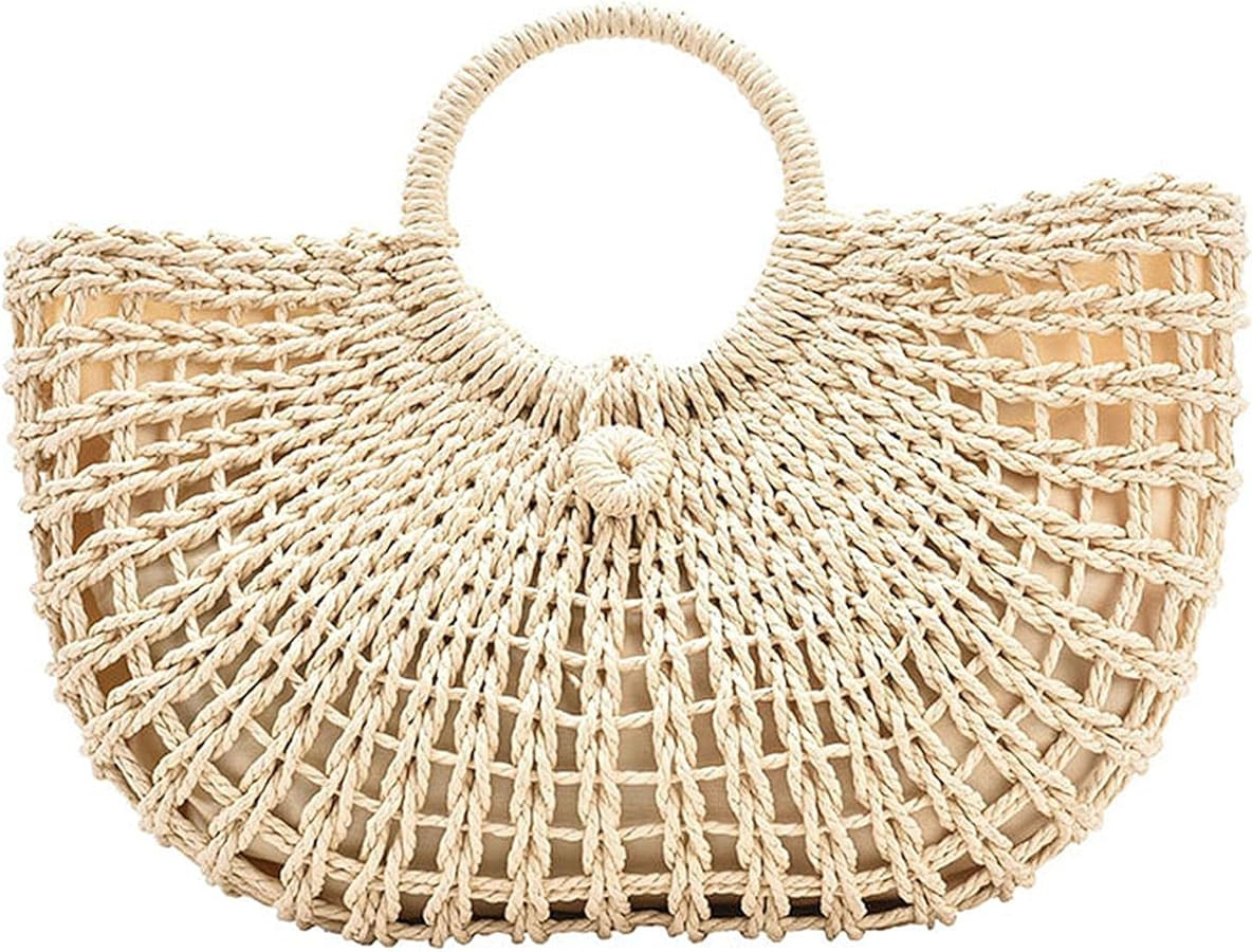 QZUnique Hand-woven Straw Bag Women Summer Beach Handbag Purse Retro Rattan Tote Clutch Travel Ba... | Amazon (US)