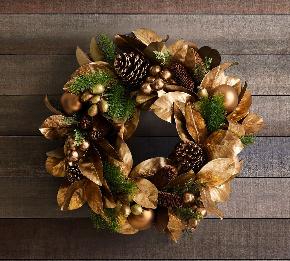 Faux Magnolia &amp;amp; Eucalyptus Pods Wreath, 28&amp;quot; | Pottery Barn (US)