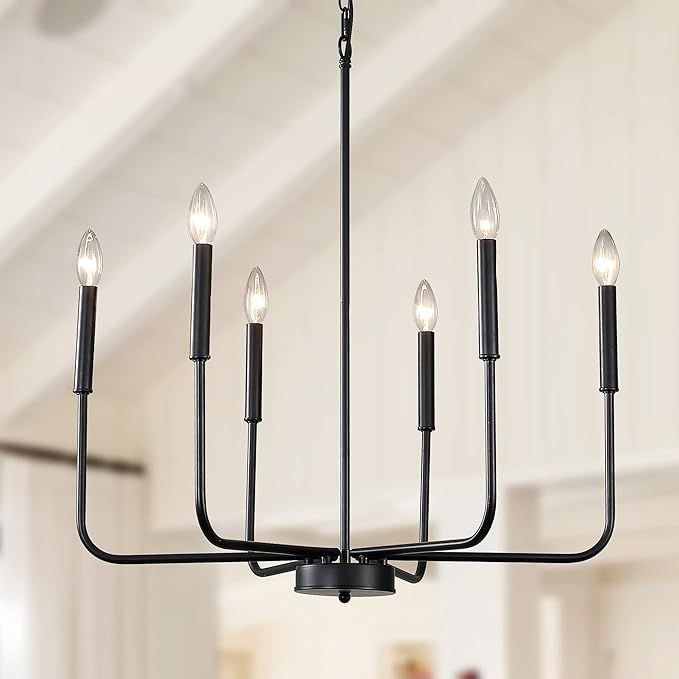 Juhoural Farmhouse Chandelier for Dining Room,Modern 6 Light Black Candle Pendant Lights, Adjusta... | Amazon (US)