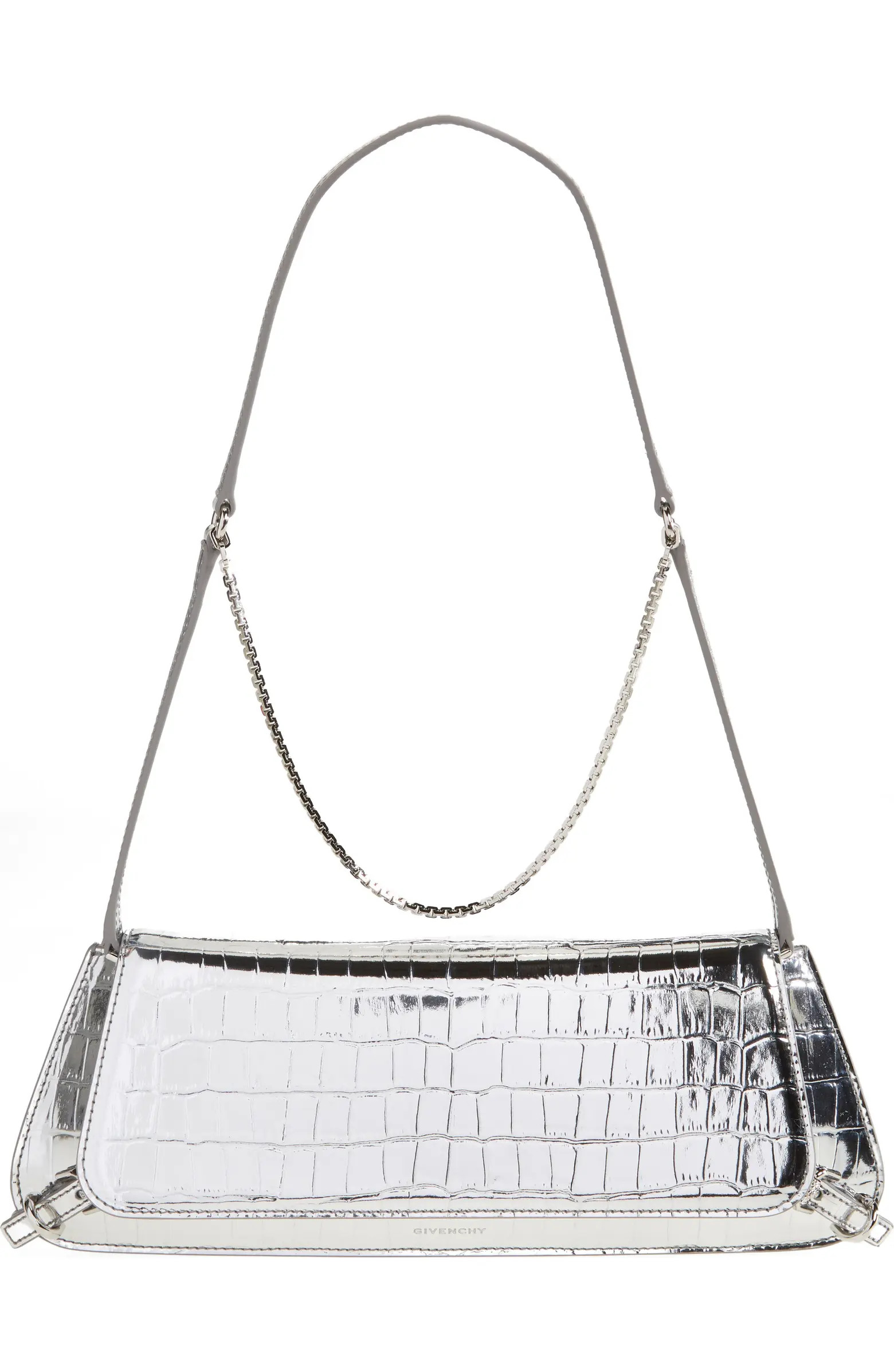 Voyou Metallic Croc Embossed Leather Shoulder Bag | Nordstrom