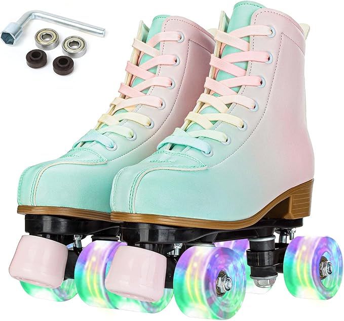 YYW Roller Skates for Girls Women Light Up Roller Derby Skates High Top Double Row Roller Skates ... | Amazon (US)