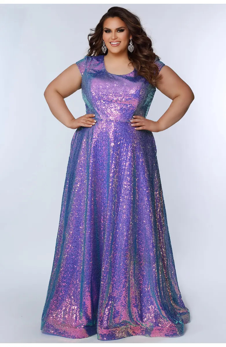 Sydney's Closet Sequin A-Line Scoop Neck Cap Sleeve Plus Size Gown | Nordstrom | Nordstrom