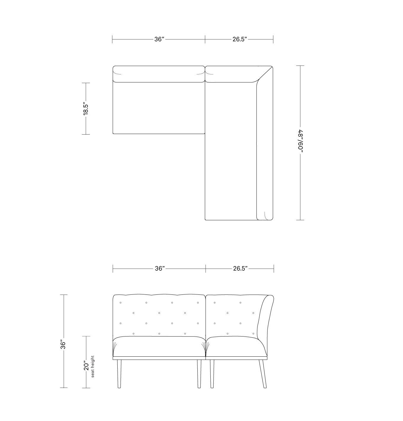 Dorian Upholstered Petite Right Banquette with Tufting Option | Interior Define