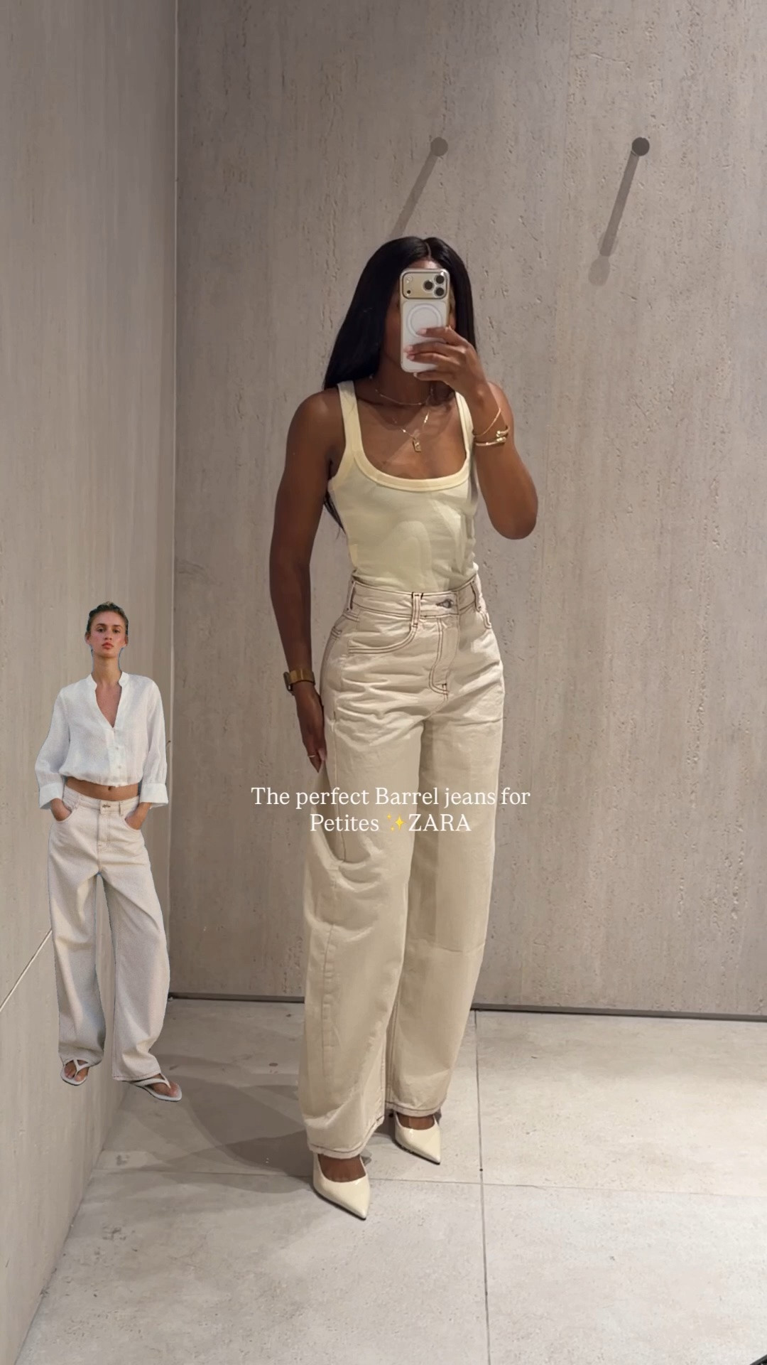 Zara Barrel Jeans 🤍perfect for petite girls ✨
Wearing EUR 34 and they fit true to size. If you want a more relaxed, oversized look, size up. Such a versatile neutral pair that works with everything from tanks to oversized shirts.

Keywords: Zara barrel jeans, cream jeans, neutral outfit, petite fashion, summer capsule wardrobe, wide leg jeans, everyday outfit, Zara denim.

#LTKjeans #LTKpetite #LTKeurope
