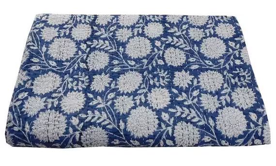 The Indigo Blue Indian Handmade Pure Cotton Floral Pattern | Etsy | Etsy (US)