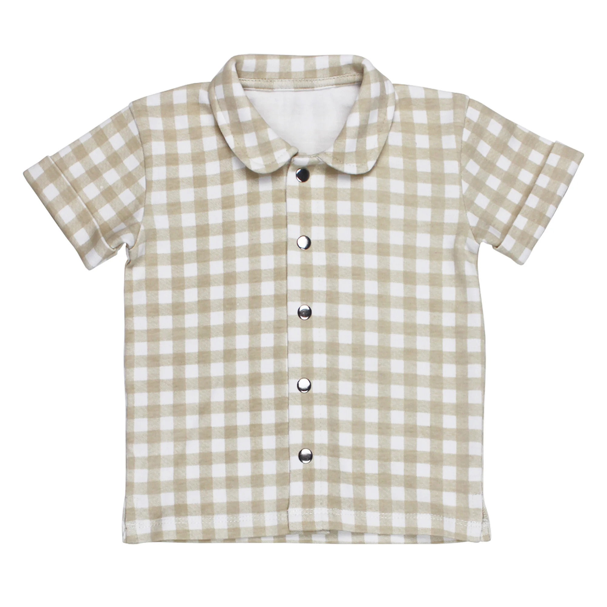Kids' Organic Button-Up Shirt in Stone Gingham | L'ovedbaby