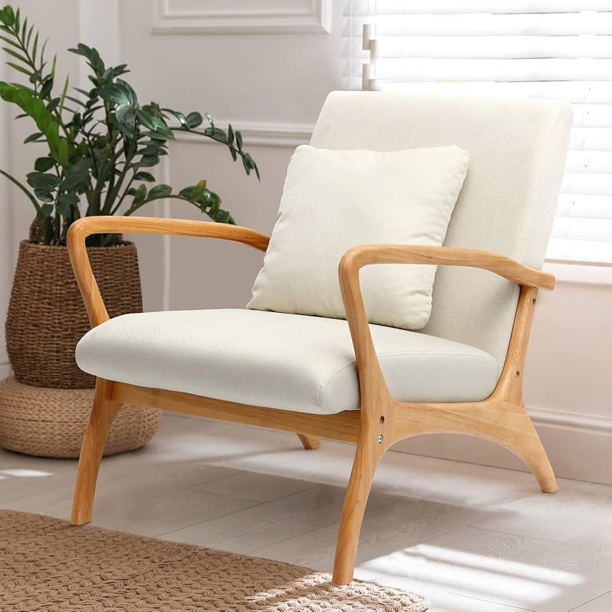 ELUCHANG Accent Chair with Lumbar Pillow,Mid-Century Modern Armchair, Linen Fabric Comfy Reading,... | Amazon (US)