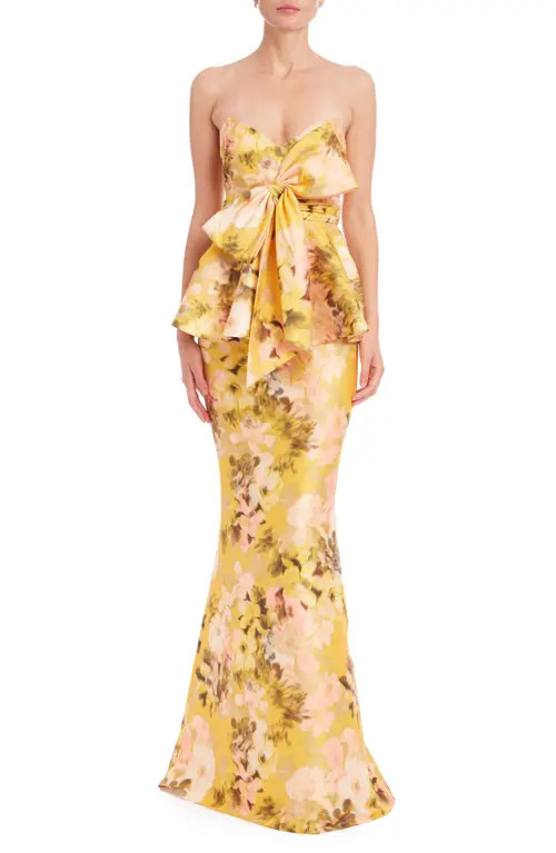 Badgley Mischka Collection Floral Off the Shoulder Mermaid Gown in Yellow Multi at Nordstrom, Size 4 | Nordstrom