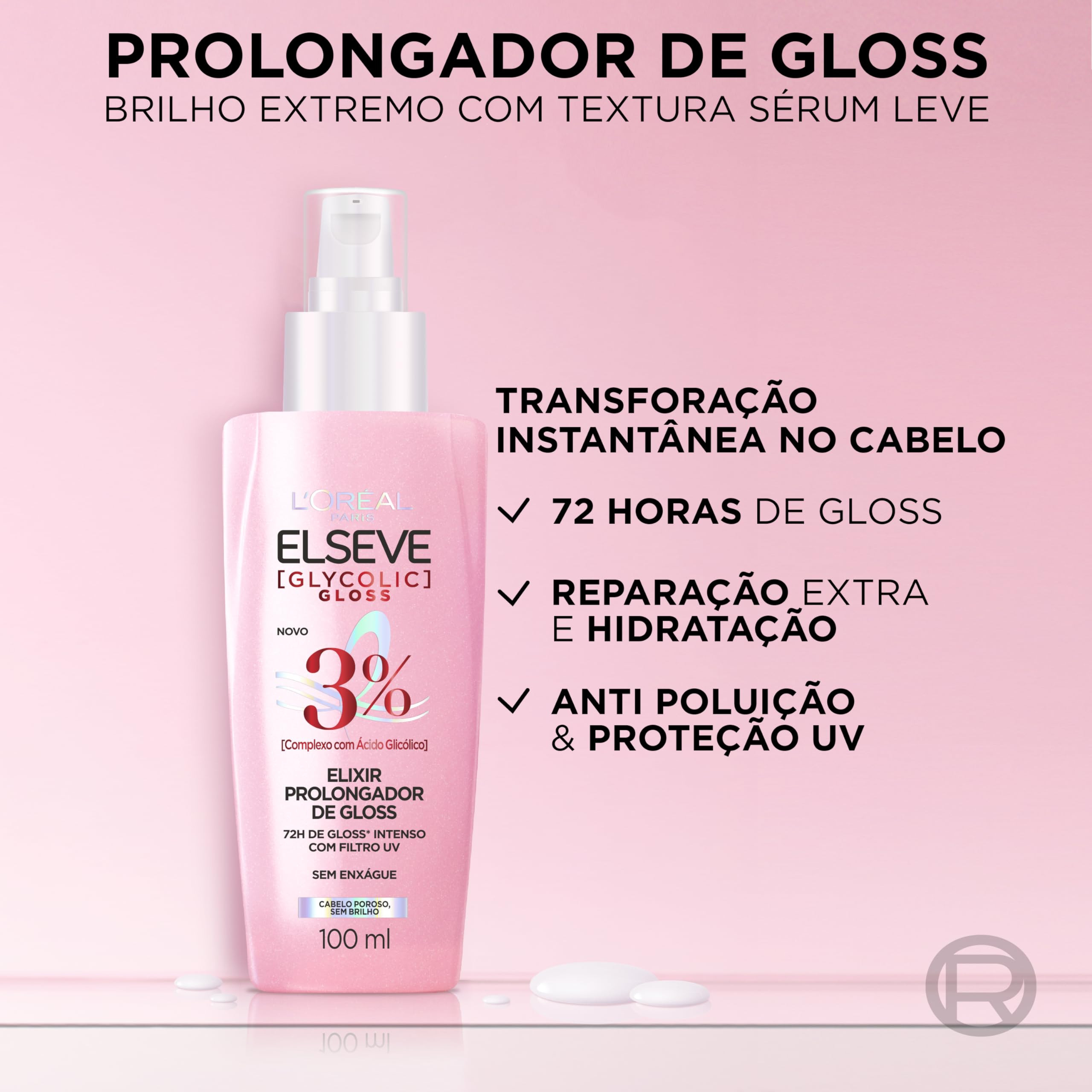 L'Oréal Paris Elseve Sérum Capilar Elixir Prolongador de Gloss Glycolic Gloss, 72 Horas de Dura... | Amazon (BR)