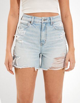 AE Ripped Denim Baggy Mom Shorts | American Eagle Outfitters (US & CA)