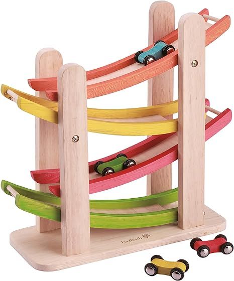 Amazon.com: EverEarth Jr. Ramp Racer. Race Track for Toddlers and 4 Wood Cars, Race Car Ramp Set ... | Amazon (US)