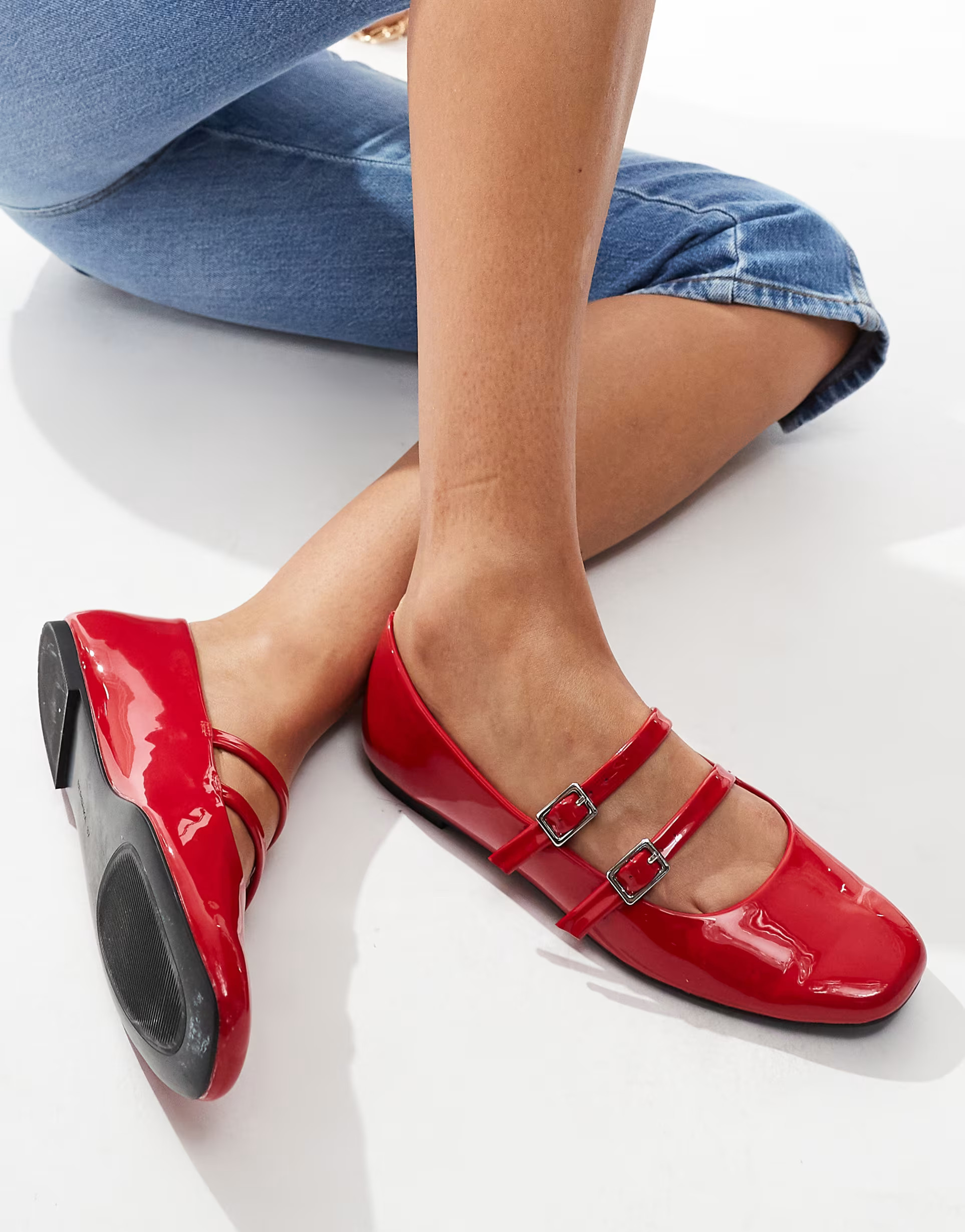 Bershka buckle detail ballet pumps in red | ASOS (Global)