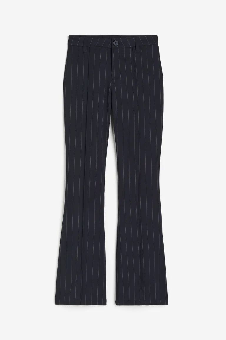 Flared tailored trousers - High waist - Long - Dark blue/Pinstriped - Ladies | H&M GB | H&M (UK, MY, IN, SG, PH, TW, HK)