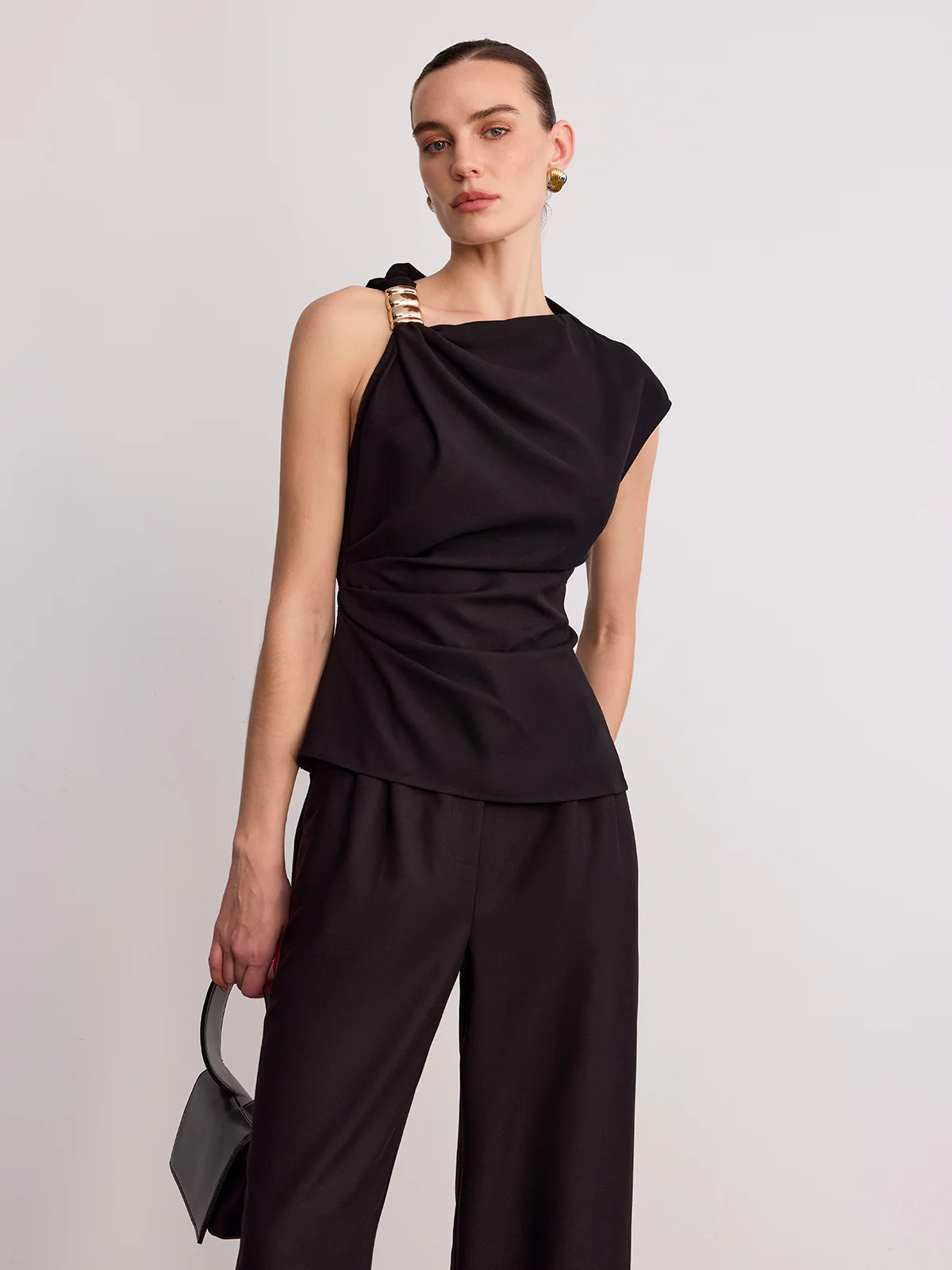 Metal Buckle Asymmetric Sleeveless Top | Commense