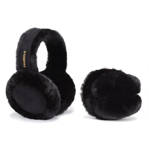 JIDIRIJI Ear Muffs For Winter Women Fuzzy Earmuffs Foldable Ear Warmers Cute Warm Ear Covers For Cold Weather Universal Earmuff Style For Men And Women Black Suede Fabric | Amazon (US)