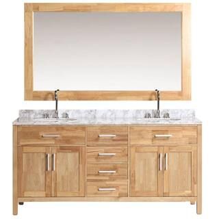 Design Element London 72 in. W x 22 in. D Vanity in Oak with Marble Vanity Top and Mirror in Carr... | The Home Depot