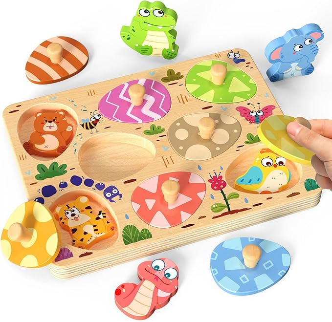 Wooden Puzzles for Toddlers, 8 Pcs Animal Matching Egg Puzzle, Montessori Toys for Boy Girl Easte... | Amazon (US)