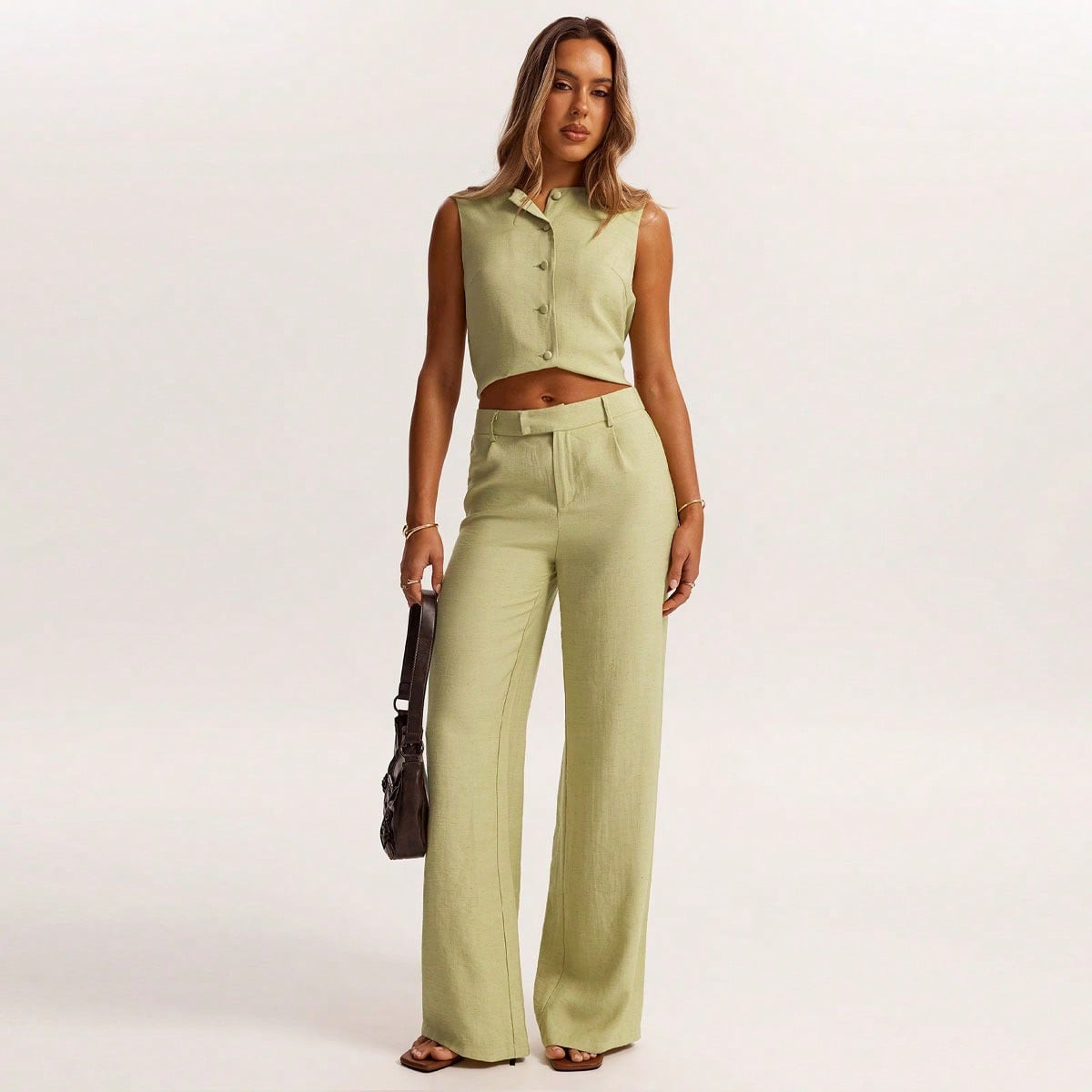 SHEIN BAE 1 Pieza Camisa Casual De Mujer De Lino Sin Mangas Con Decoración De Botones, Apta Para Brunch, Salir, Citas, Ir Al Trabajo, Atuendos De Crucero | SHEIN