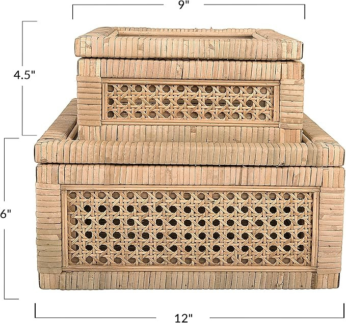Creative Co-Op Modern Decorative Square Woven Rattan and Wood Display Boxes with Glass Top, Set o... | Amazon (US)
