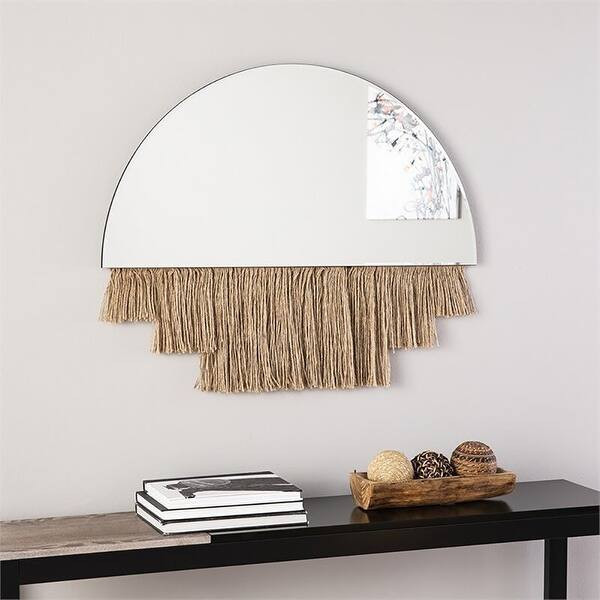Engineered Wood 36" Demilune Decorative Mirror Natural - 36"x29" | Bed Bath & Beyond