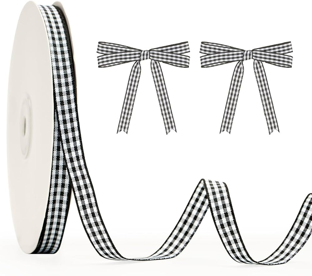 KINGLAKE Black Gingham Ribbon, 50Yd x 3/8" Buffalo Checkered Buffalo Plaid Ribbon Black and White... | Amazon (US)