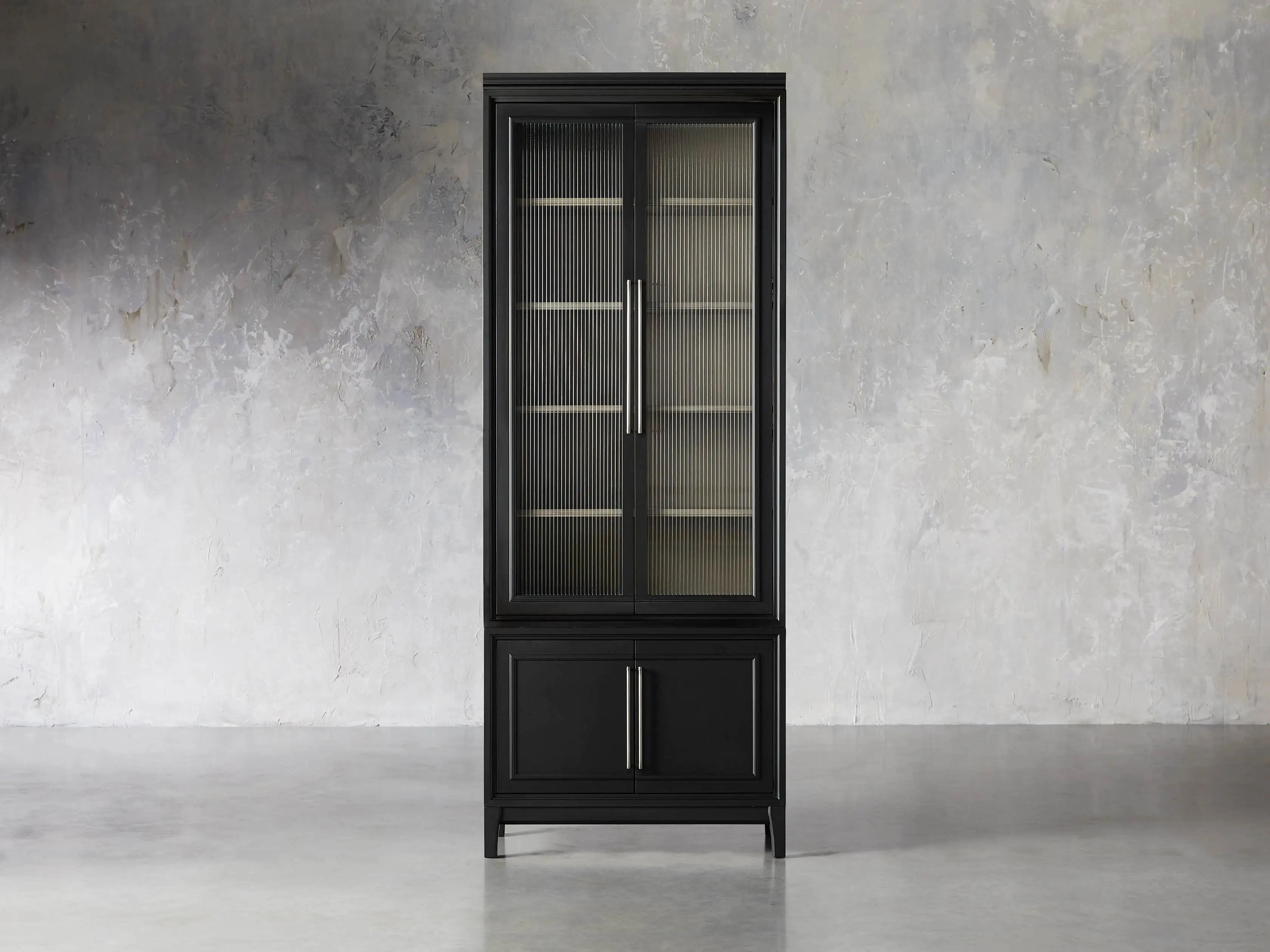 Rowan Modular Stacked Reeded Glass and Wood Cabinet | Arhaus