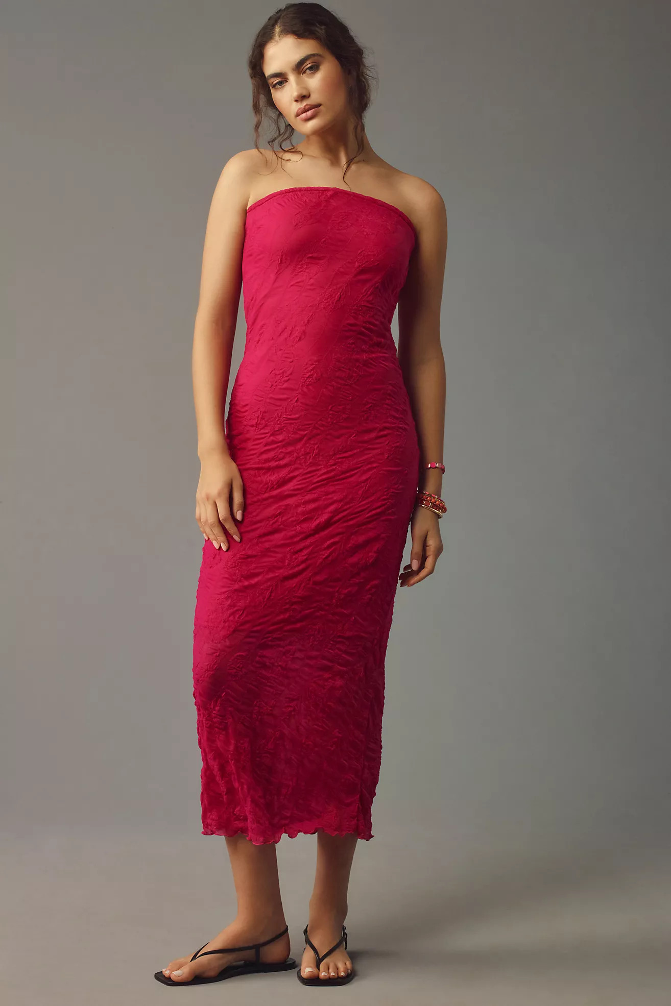 By Anthropologie Strapless Textured Knit Slip Midi Dress | Anthropologie (US)
