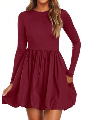 PRETTYGARDEN Fall Dresses for Women 2025 Casual Long Sleeve Bubble Cute Crew Neck A Line Mini Sho... | Amazon (US)