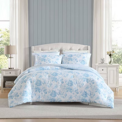 Laura Ashley 5pc Twin XL Anja Textured Toile Comforter Bedding Set Blue | Target