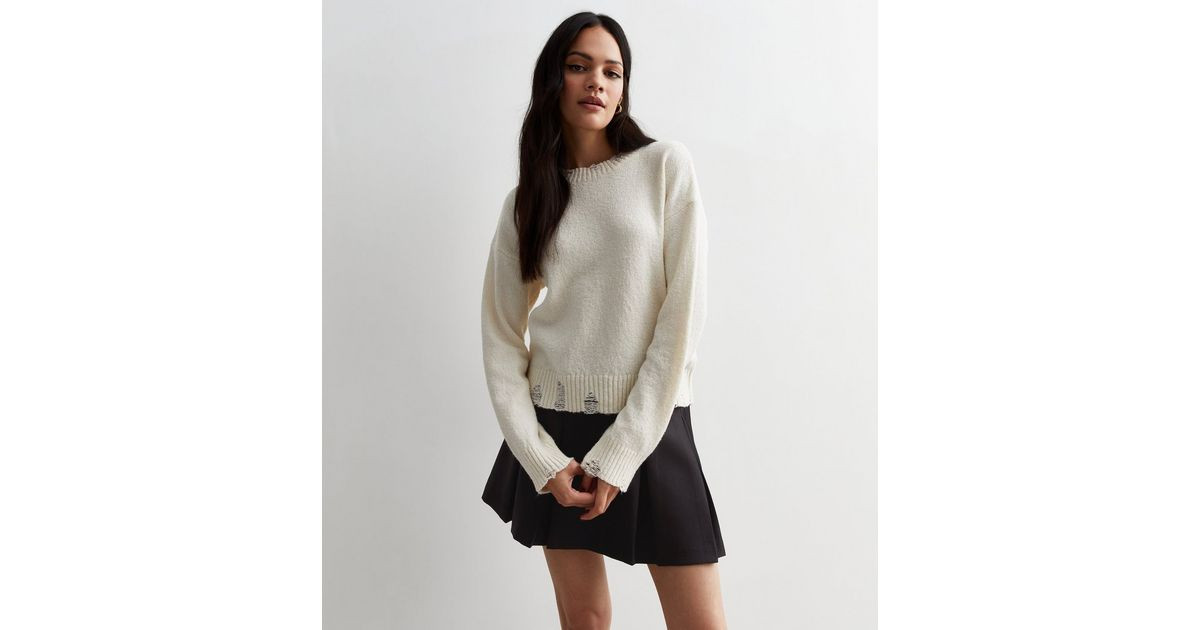 Off White Bouclé Knit Distressed Jumper
						
						Add to Saved Items
						Remove from Saved ... | New Look (UK)