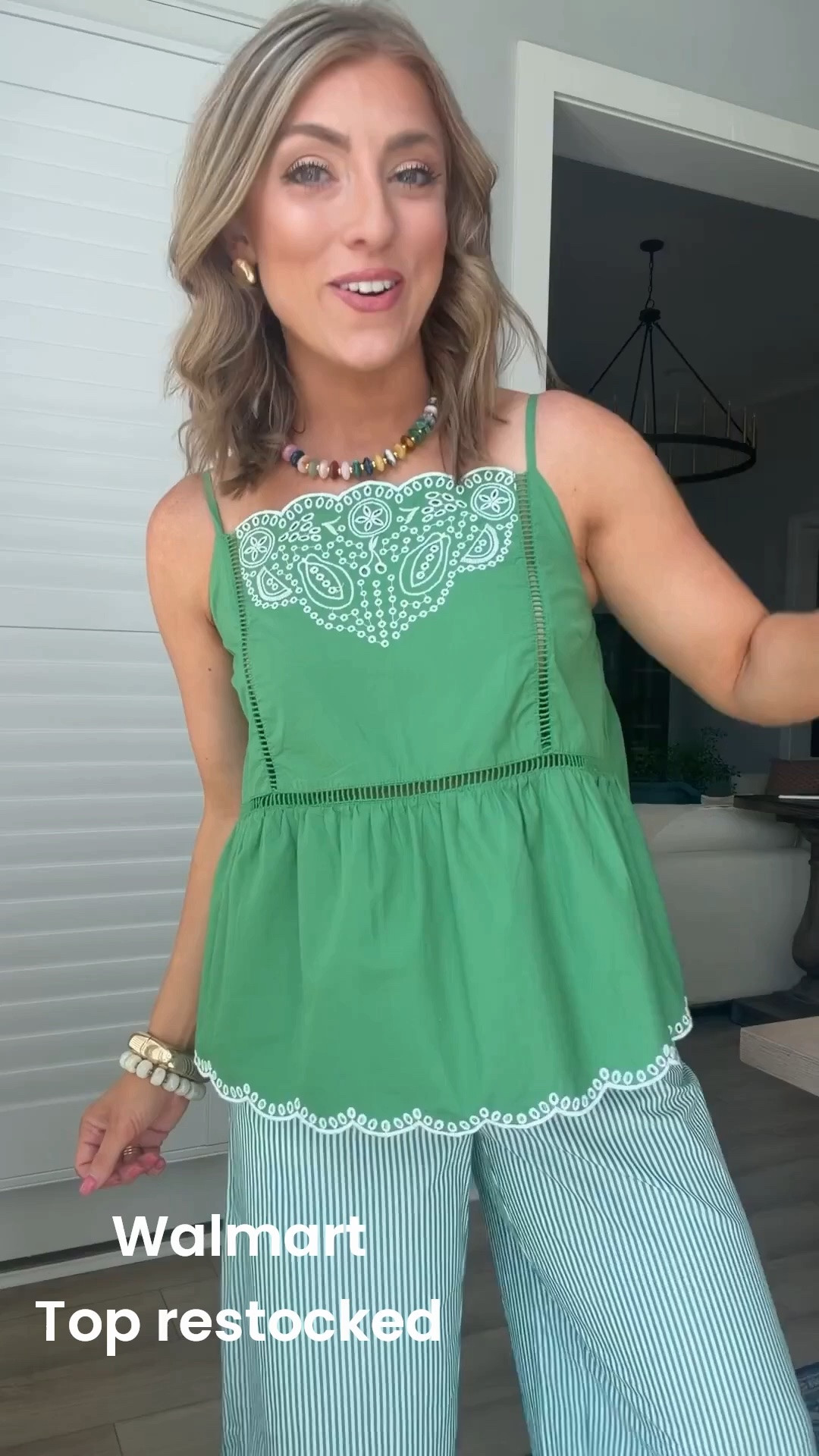 The outfit that looks like a boutique find… without the boutique price. 💚 This embroidered tank paired with these lightweight striped pants is giving effortless summer style, and I can’t believe it’s all from Walmart! Perfect for brunch, vacation, weekend shopping, or everyday wear. These new Walmart arrivals are too good to pass up!

#WalmartFashion #WalmartFinds #WalmartStyle #AffordableFashion #SummerStyle #VacationOutfit #BoutiqueStyle #GreenOutfit #WideLegPants #SummerOOTD #FashionOver30 #EverydayStyle #BudgetFashion #OOTDInspo #NewArrivals

#LTKootd #LTKPetite