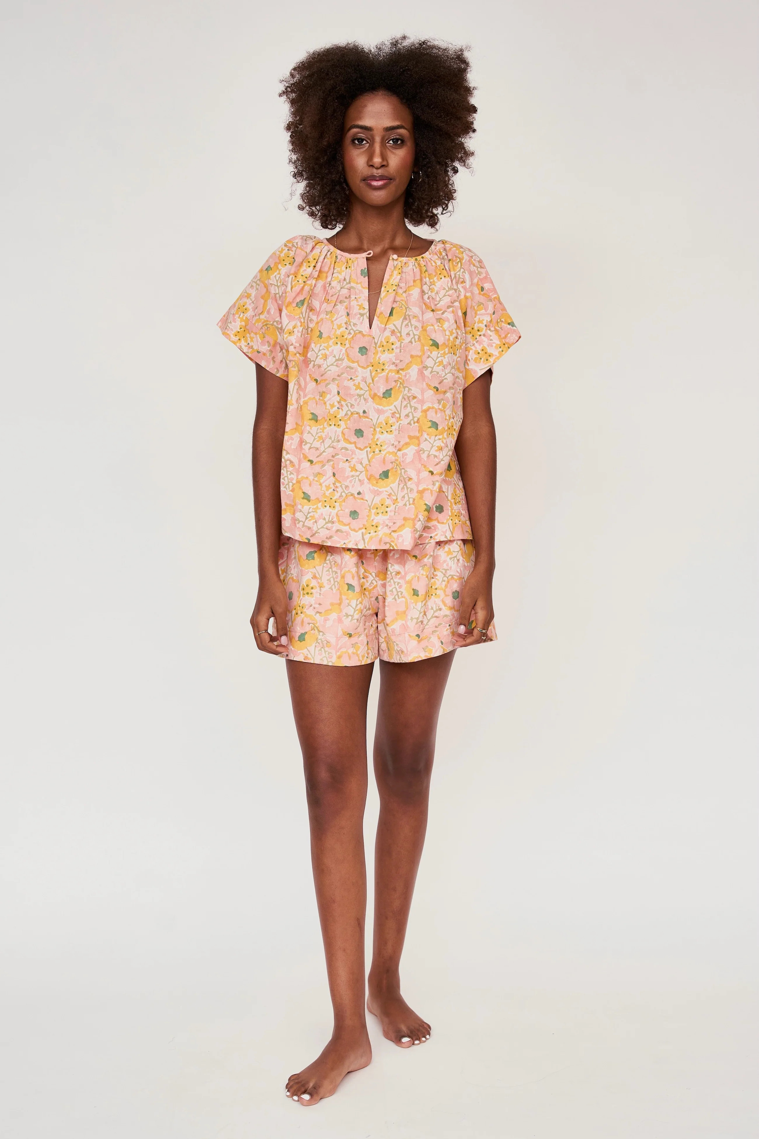 pajama short set in pink lemonade - MIRTH | MIRTH
