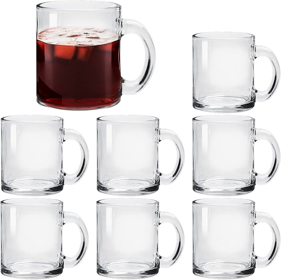 Glass Coffee Mug Set, (8 Pack) 12 Ounce with Convenient Handle, Tea Glasses for Hot/Cold Beverage... | Amazon (US)