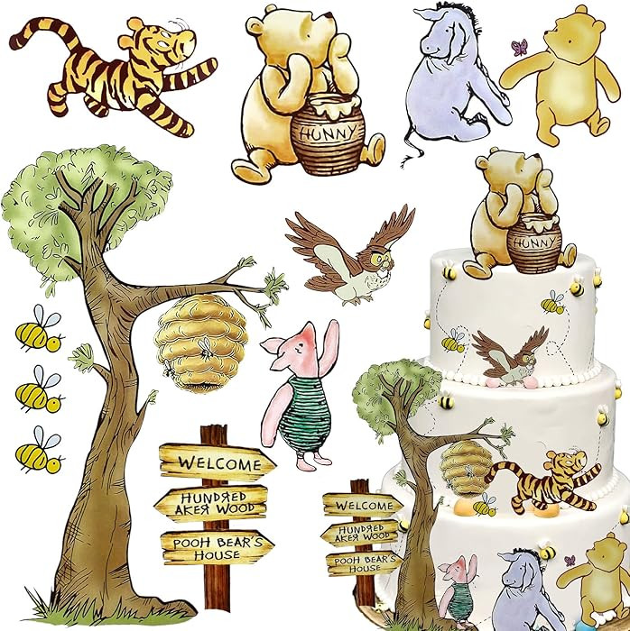 MEMOVAN Winnie Bear Cake Topper Winnie Baby Shower Cake Decorations Pooh Bear Toppers Classic Poo... | Amazon (US)