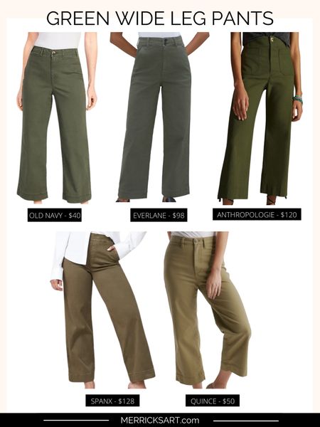 Splurge vs save options for green wide leg pants // use code MERRICKXSPANX for 10% off @spanx 

#LTKstyletip #LTKsalealert #LTKSeasonal
