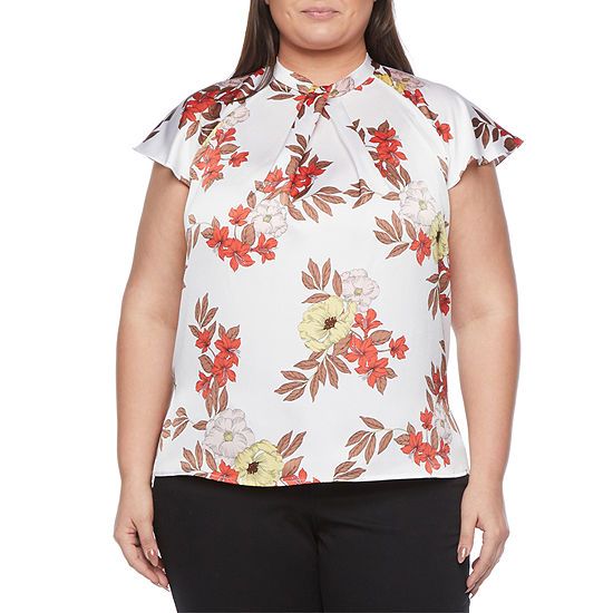 Liz Claiborne-Plus Womens Mock Neck Short Sleeve Satin Blouse | JCPenney